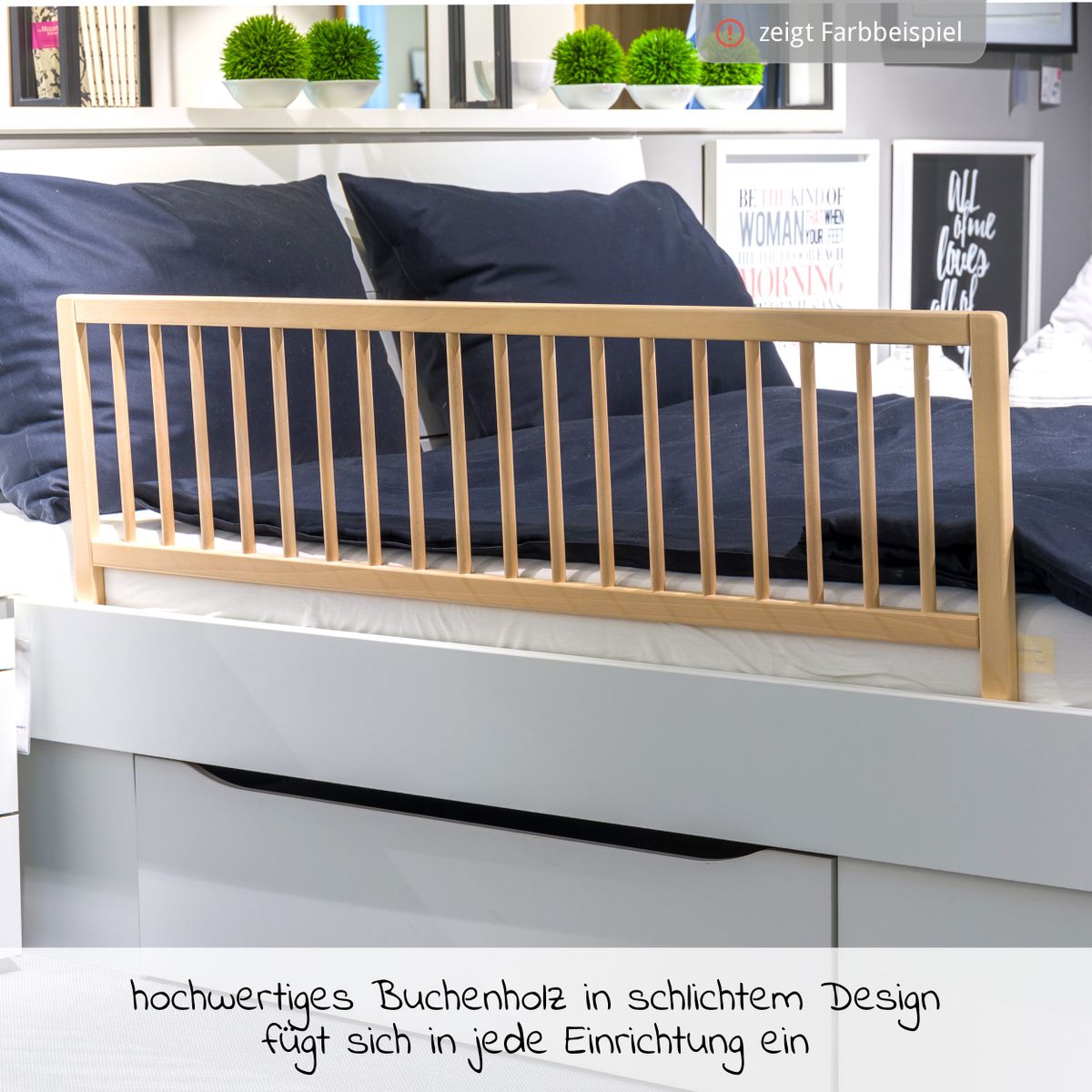 Oversikt bilde av Sengehest Lilly i heltre bøk 140 x 45 cm hvit