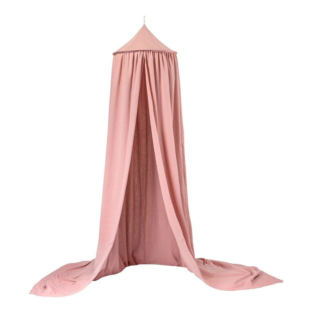 Sengehimmel i musselin i dusty rose farge