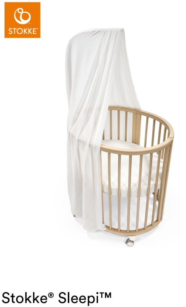 Sengehimmel v3 til Sleepi hvit, luftig stoff - Stokke forfra