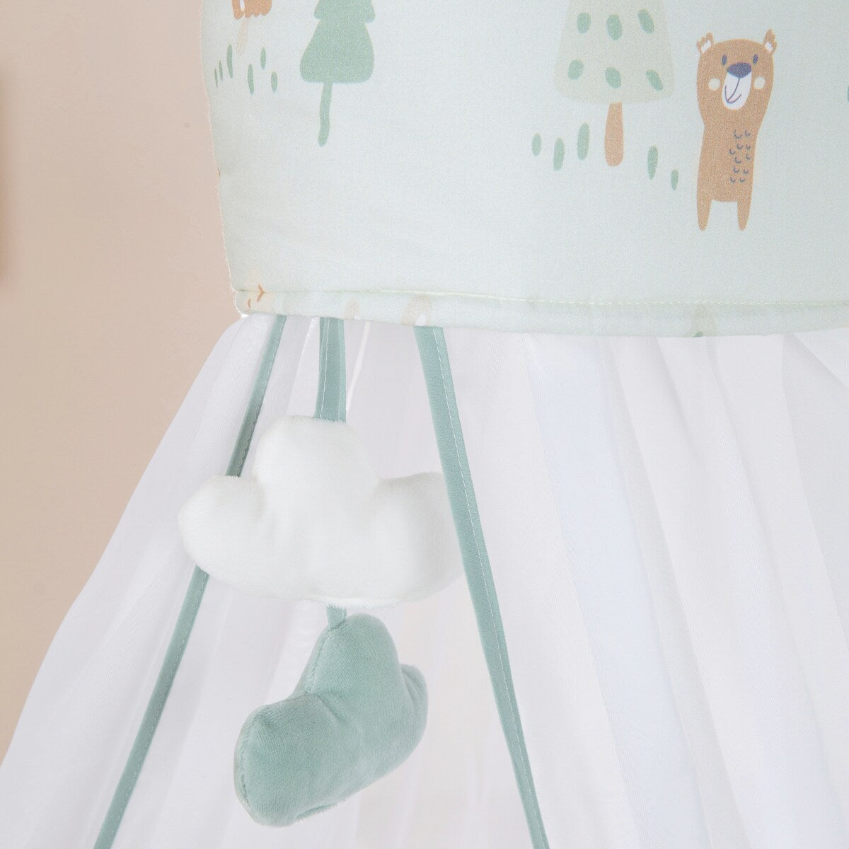 Sengesett 4 deler Woodland Buddies med sengehimmel polstret nestchen