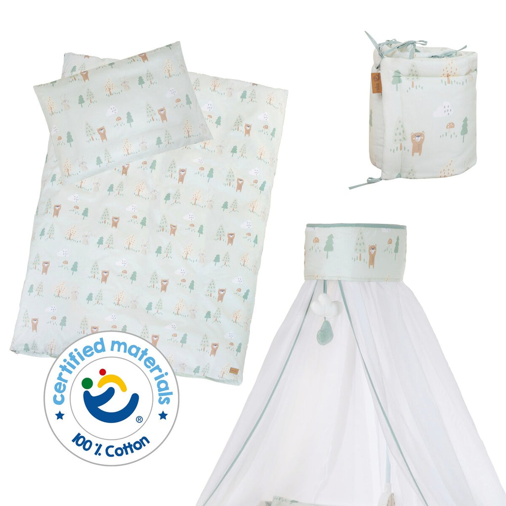 Sengesett 4 deler Woodland Buddies med sengehimmel sky-leker på betthimmel