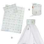 Sengesett 4 deler Woodland Buddies med sengehimmel seng med puter