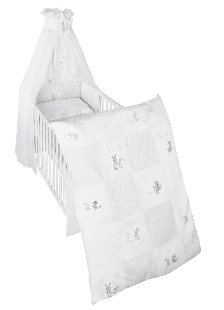 Sengesett Fox & Bunny med sengehest og sengehimmel for babyens seng