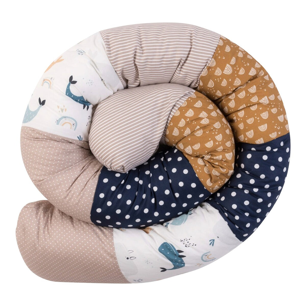 Sengeslange 200 cm patchwork i bomull Ø 13 cm forfra