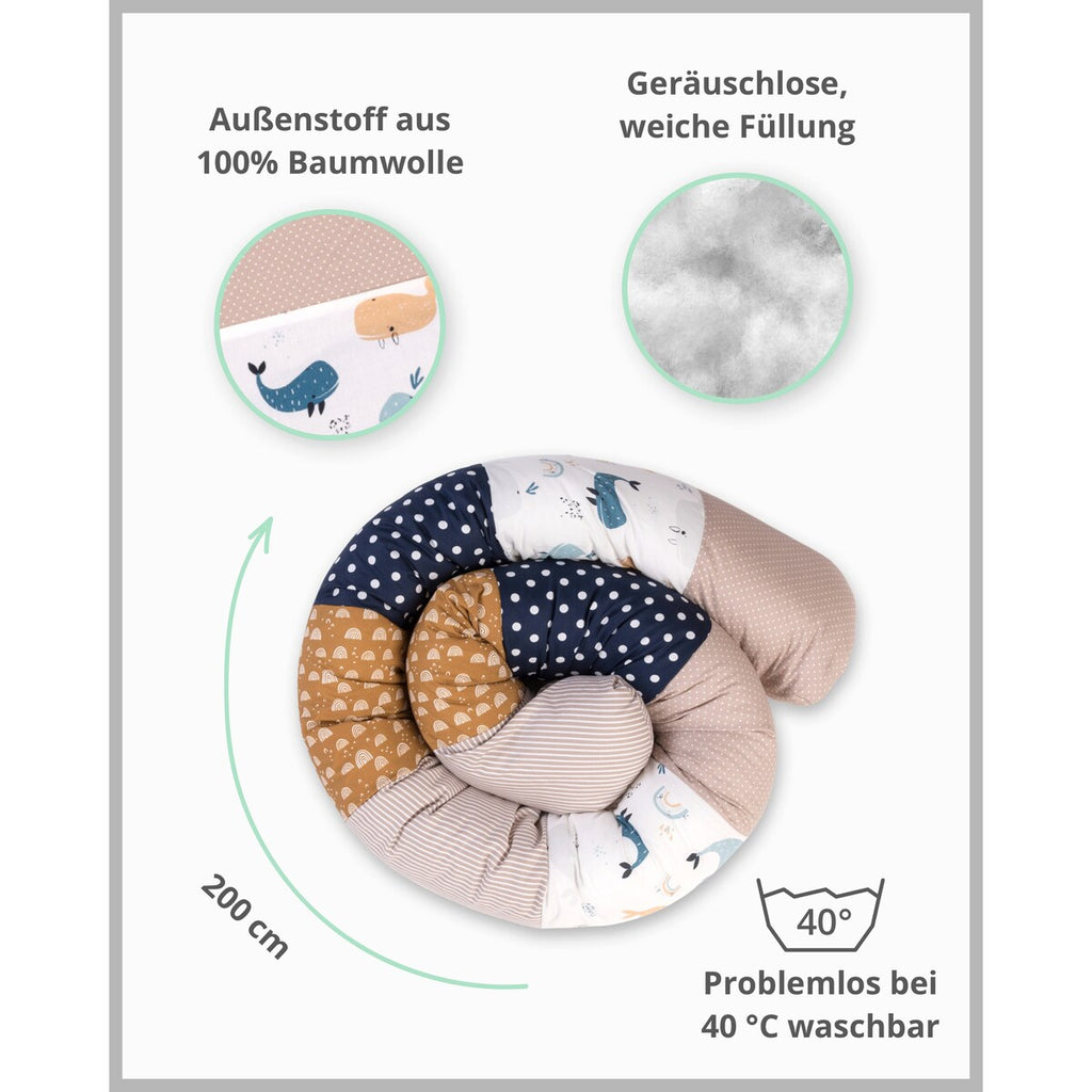 Nærbilde av fylling i Sengeslange 200 cm patchwork i bomull Ø 13 cm