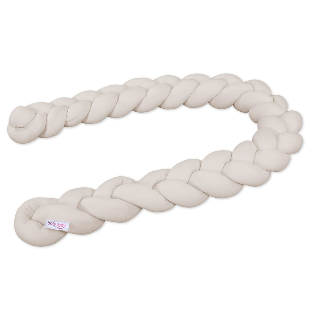 Sengeslange flettet bomull 200 cm til barneseng creme Babybay forfra