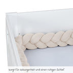 Sengeslange flettet bomull 200 cm til barneseng creme Babybay montert i barneseng