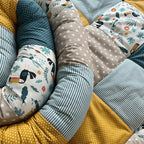 Oversikt sengeslange patchwork 400 cm bomull rullet sammen