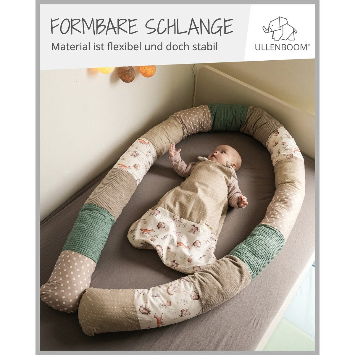 Sengeslangebeskytter patchwork 200 cm vaffelpiqué/cord montert i barneseng