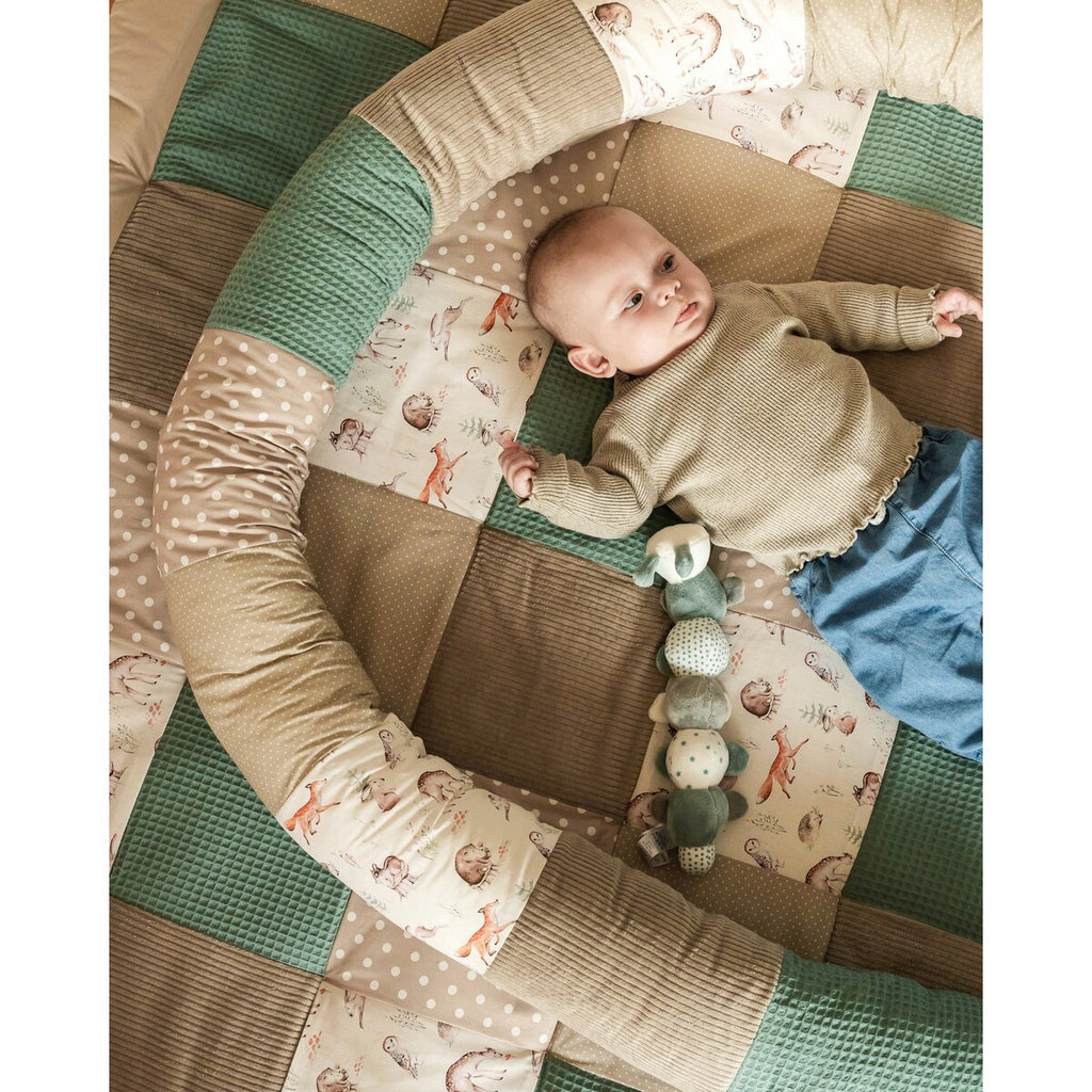 Sengeslangebeskytter patchwork 200 cm vaffelpiqué/cord med barneseng