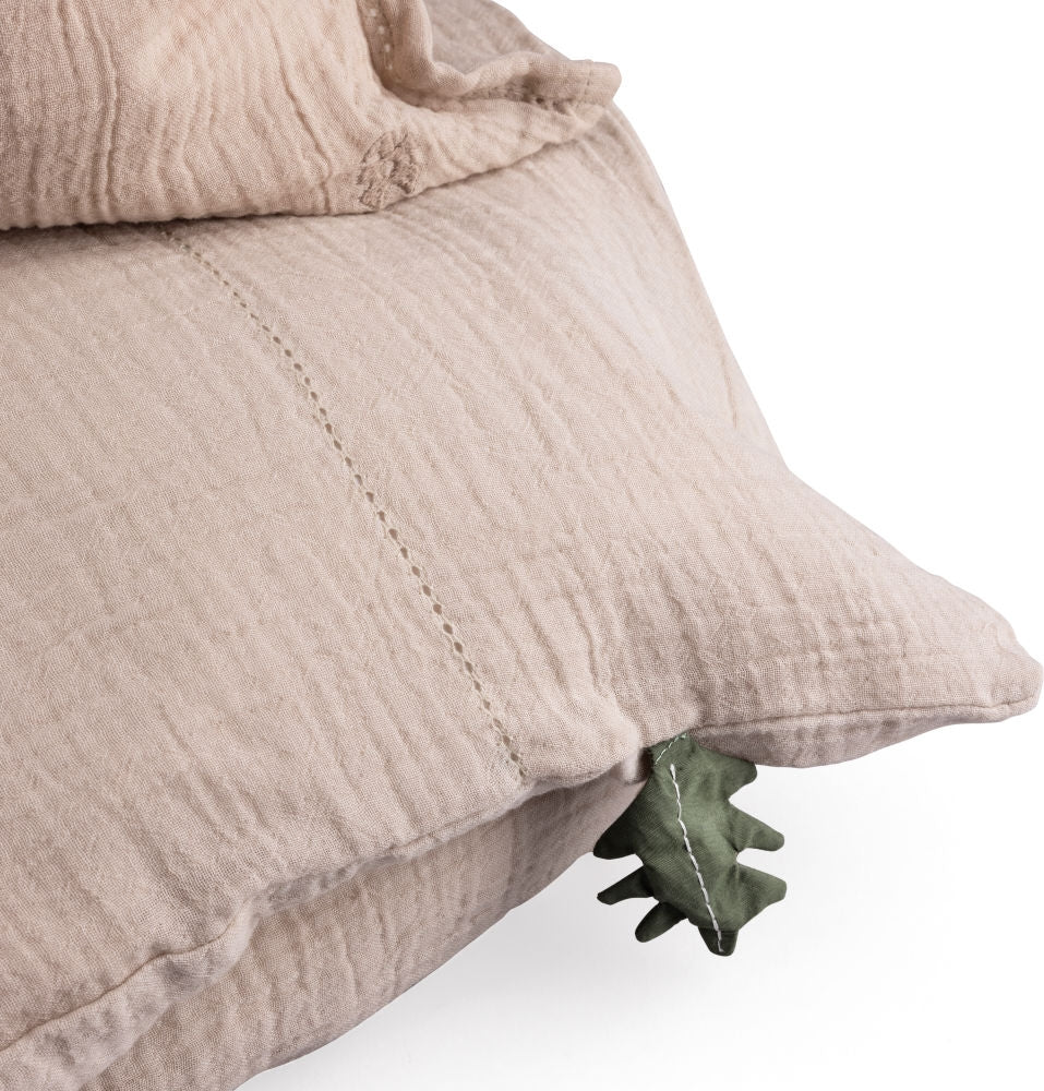Sengetøy junior musselin 100x135 cm Seabreeze beige - Sebra bakside