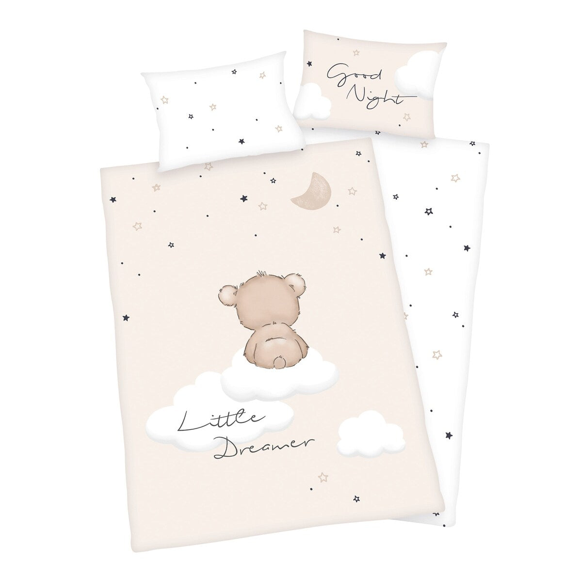 Sengetøy renforcé vendbart Little Dreamer frontside med teddy-motiv