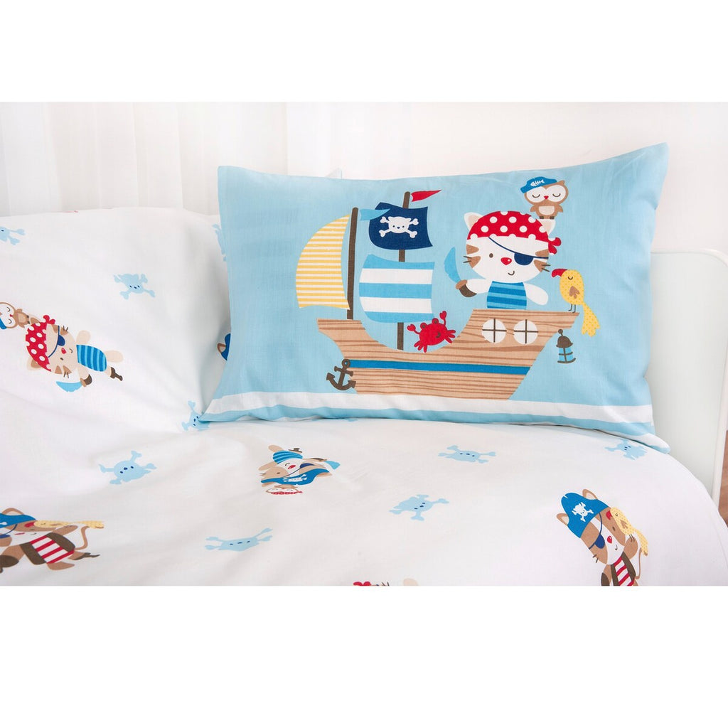 Sengetøy Little Pirates bomull linon 40x60/100x135 cm glidelås detalj