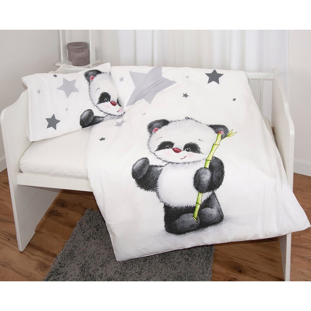 Sengetøy Panda renforcé bomull 40x60/100x135 cm bakside med stjernemønster