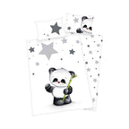 Sengetøy Panda renforcé bomull 40x60/100x135 cm forfra med panda- og stjernedesign