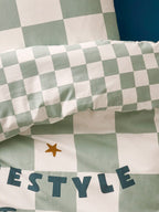 Sengetøy-sett FREESTYLE resirkulert bomull 200x200 cm tekstur detalj