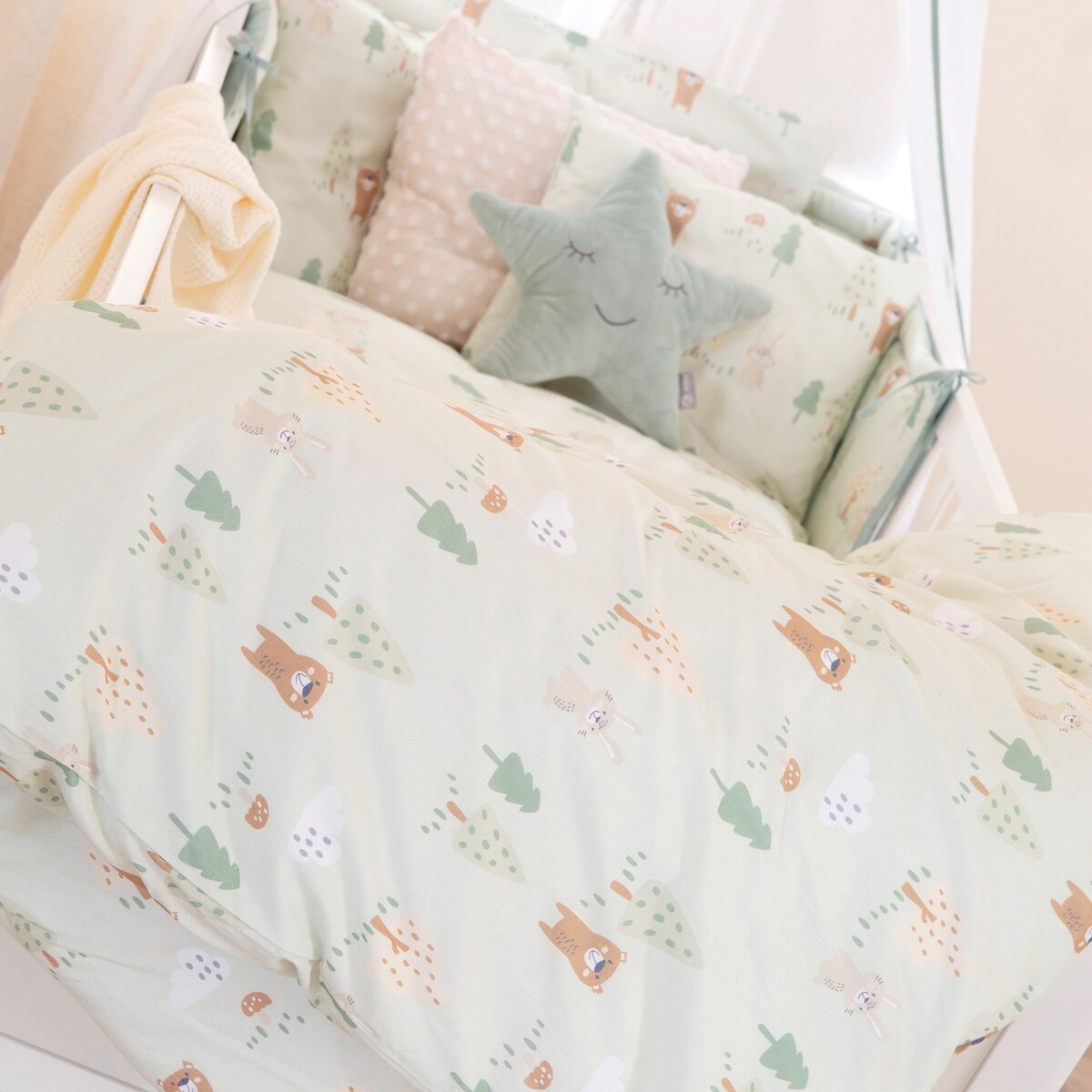 Sengetøy 2-delt Woodland Buddies 100x135 cm bomull mykt materiale