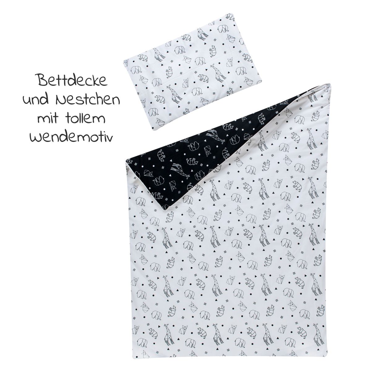 Sengetøysett 4 deler 100 x 135 cm bomull Origami Black Schardt bakside