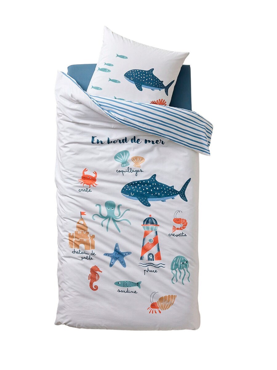 Sengetøysett for barn med maritime motiver forfra
