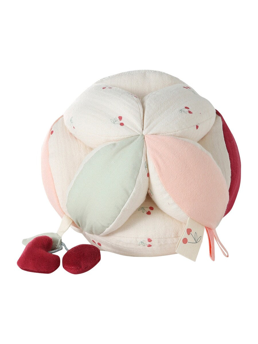 Sensorisk ball i bomull for baby CHERRY 15,5 cm bakside