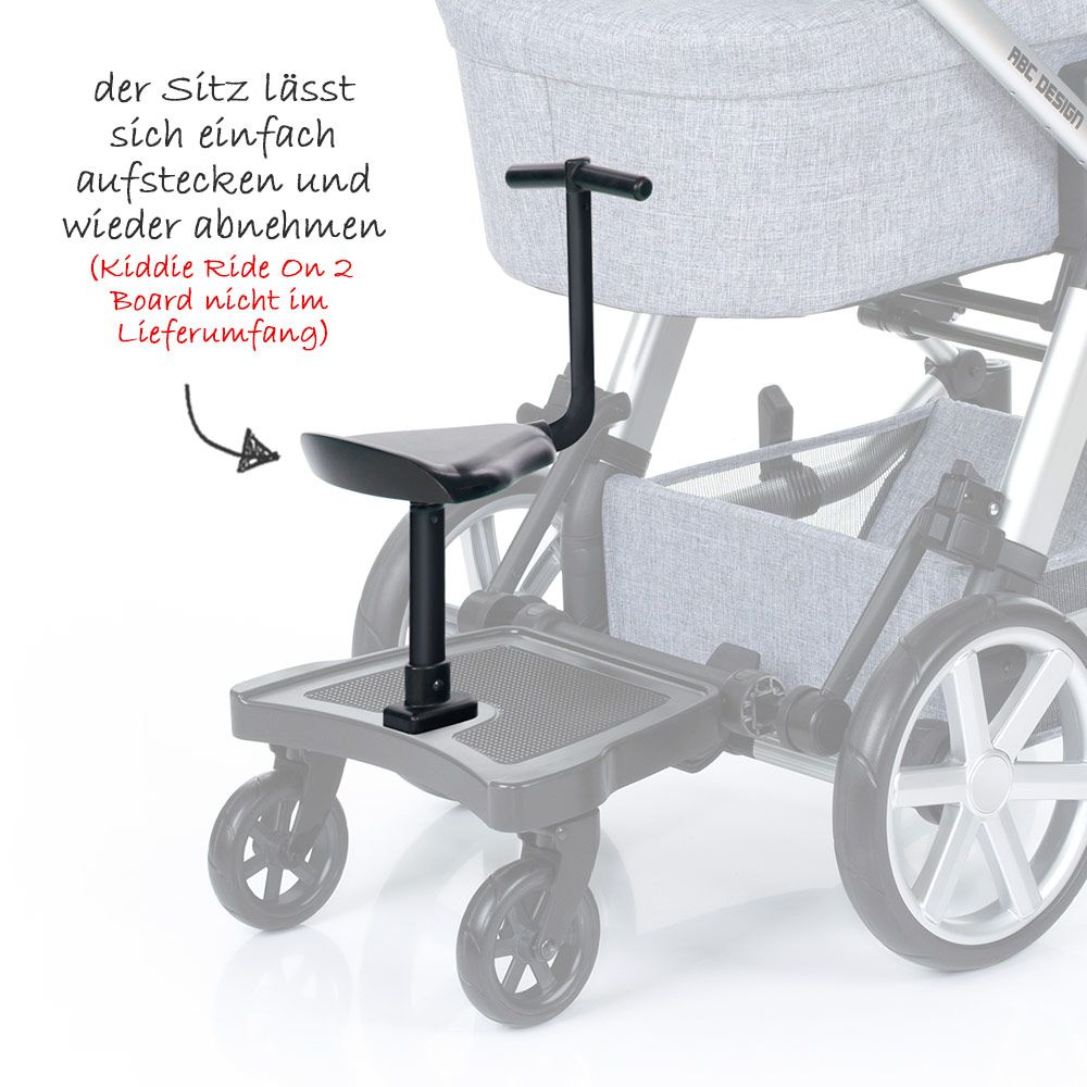 Detaljbilde av sete til ståbrett Kiddie Ride On 2 svart