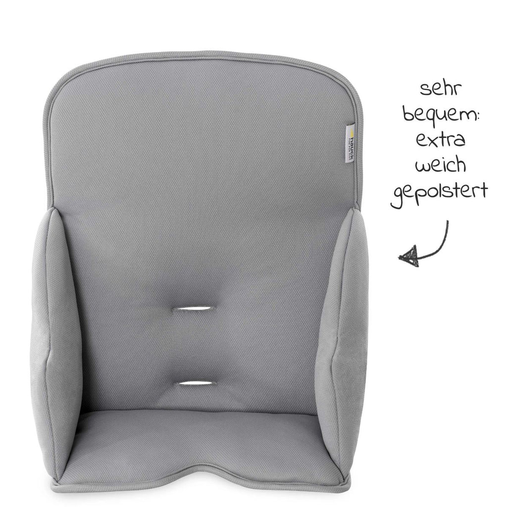 Nærbilde av anti-skli belegg på seteforminsker til Alpha barnestol Comfort Line grå