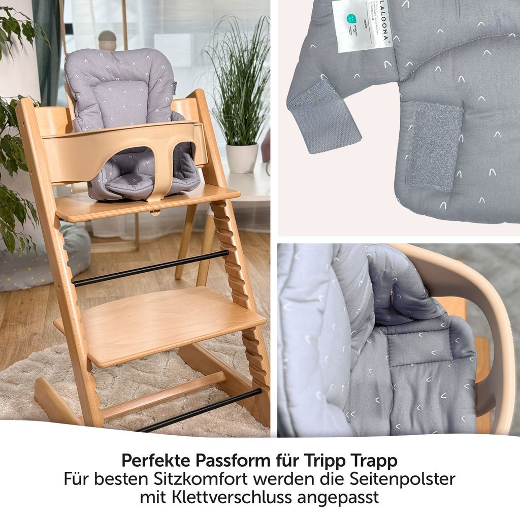 Detalj av polstrede sider på seteforminsker til Stokke Tripp Trapp barnestol Curves grå
