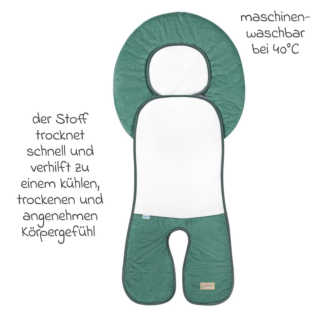 Setetrekk Babycool til bilstol med Coolmax eucalyptus i bruk i bil