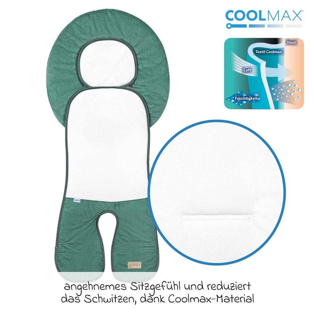 Detalj av Coolmax materiale på Setetrekk Babycool til bilstol med Coolmax eucalyptus