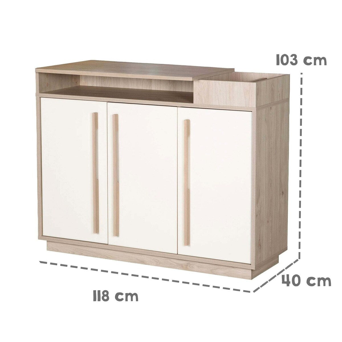 Sideprofil av Stellekommode Elva bred 118x103 cm med stelletopp