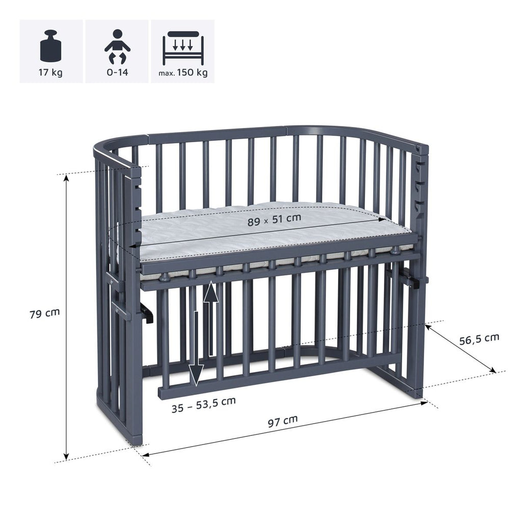 Sideseng Boxspring Comfort Plus i heltre bøk, skifergrå med madrass