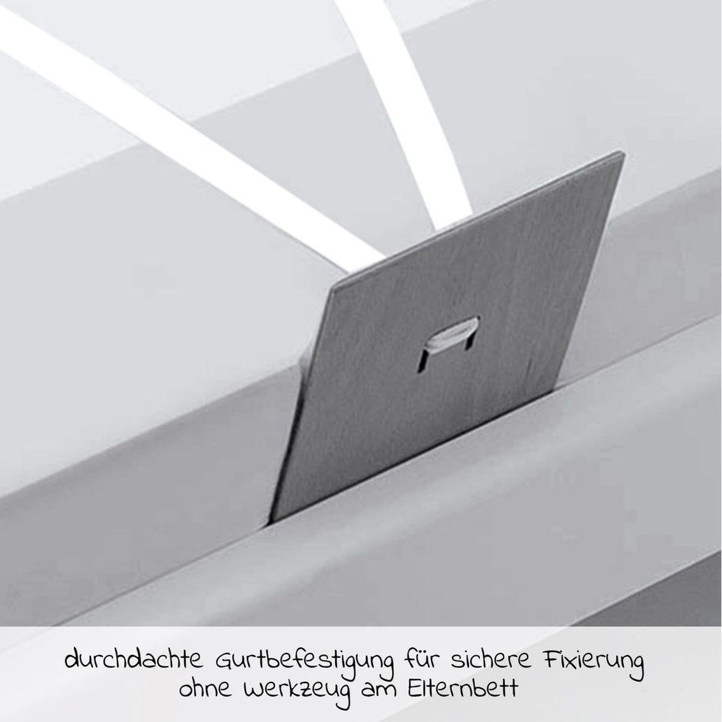Sideseng Boxspring Comfort Plus i heltre, hvit nærbilde av festebraketter