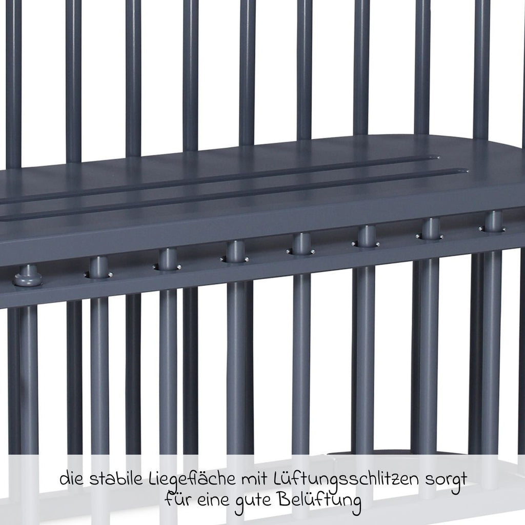 Sideseng Boxspring Comfort Plus i heltre bøk, skifergrå med vuggefunksjon
