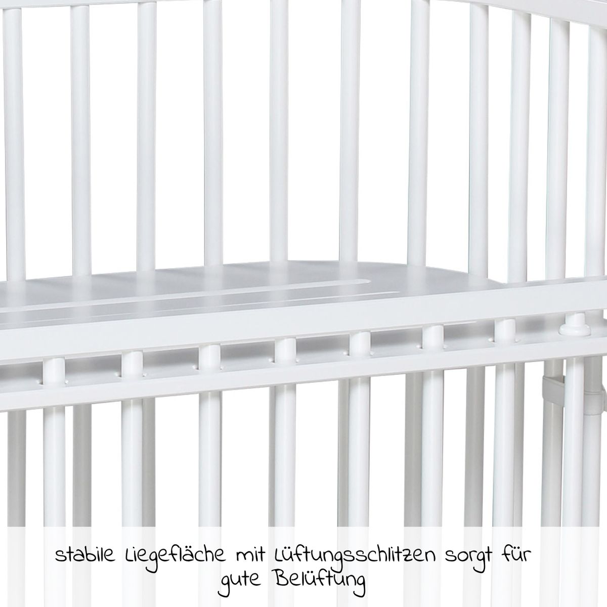 Sideseng Boxspring Comfort Plus i heltre, hvit luftspalter detalj