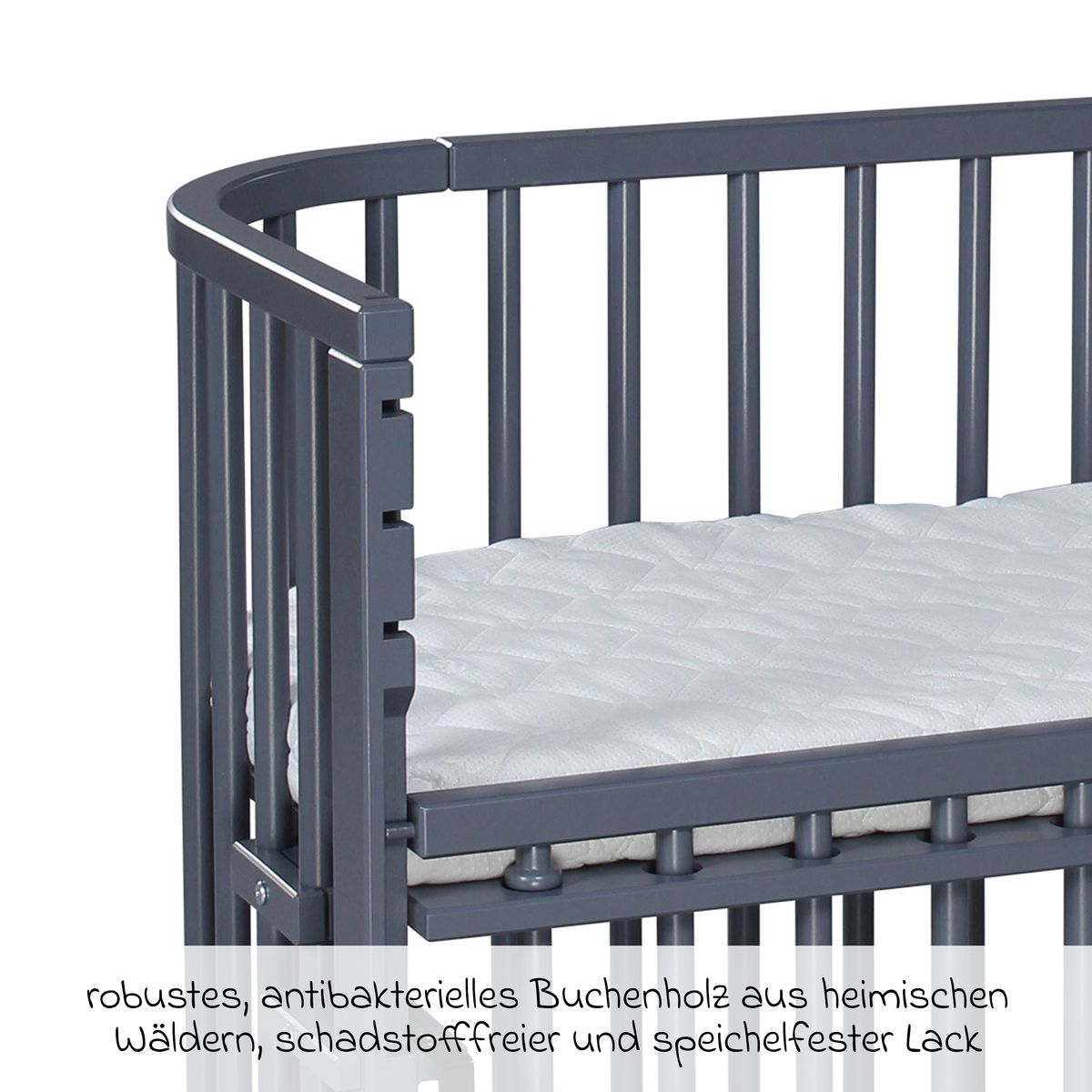 Sideseng Boxspring Comfort Plus i heltre bøk, skifergrå som sittebenk