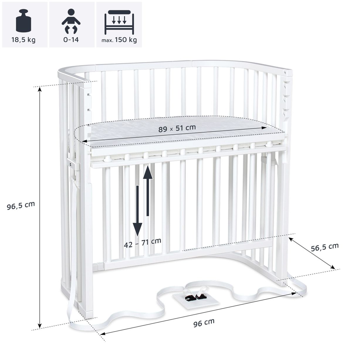 Sideseng Boxspring Comfort Plus i heltre, hvit sammenkoblet med boxspring seng