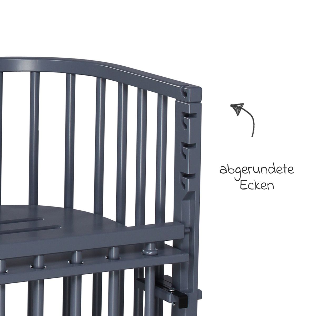 Detalj av låsemekanisme på Sideseng Boxspring Comfort Plus i heltre bøk, skifergrå