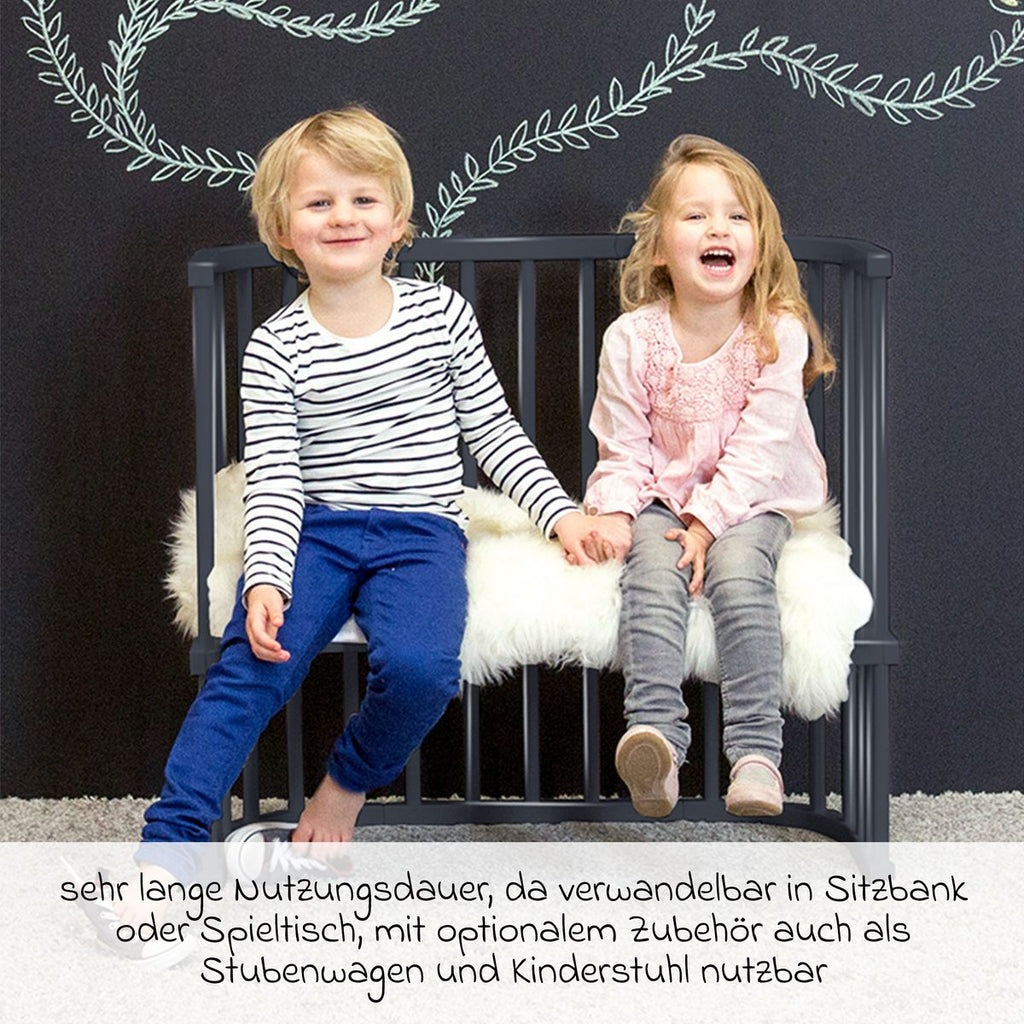 Sideseng Boxspring Comfort Plus i heltre bøk, skifergrå i skandinavisk interiør