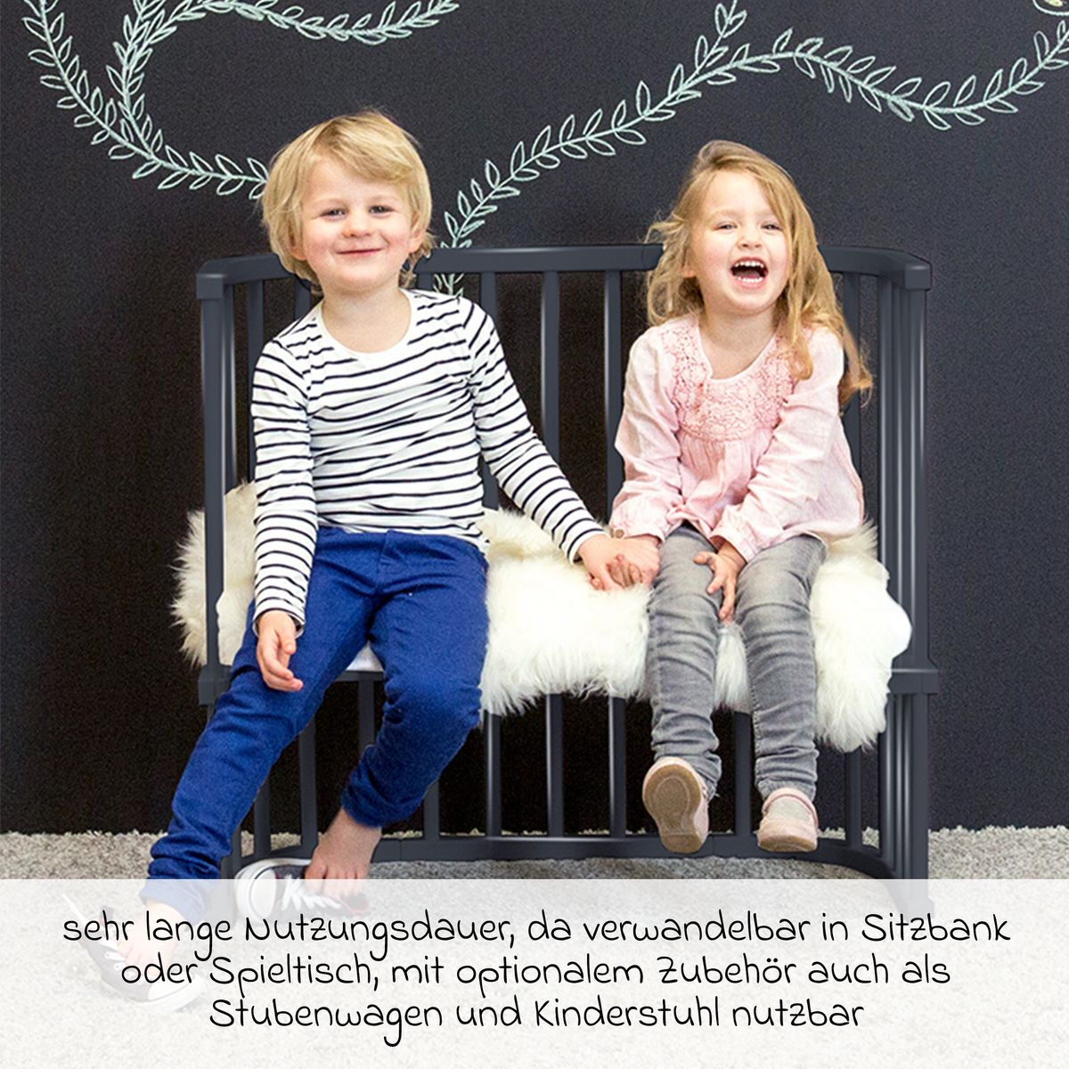 Sideseng Boxspring Comfort Plus i heltre bøk, skifergrå i skandinavisk interiør