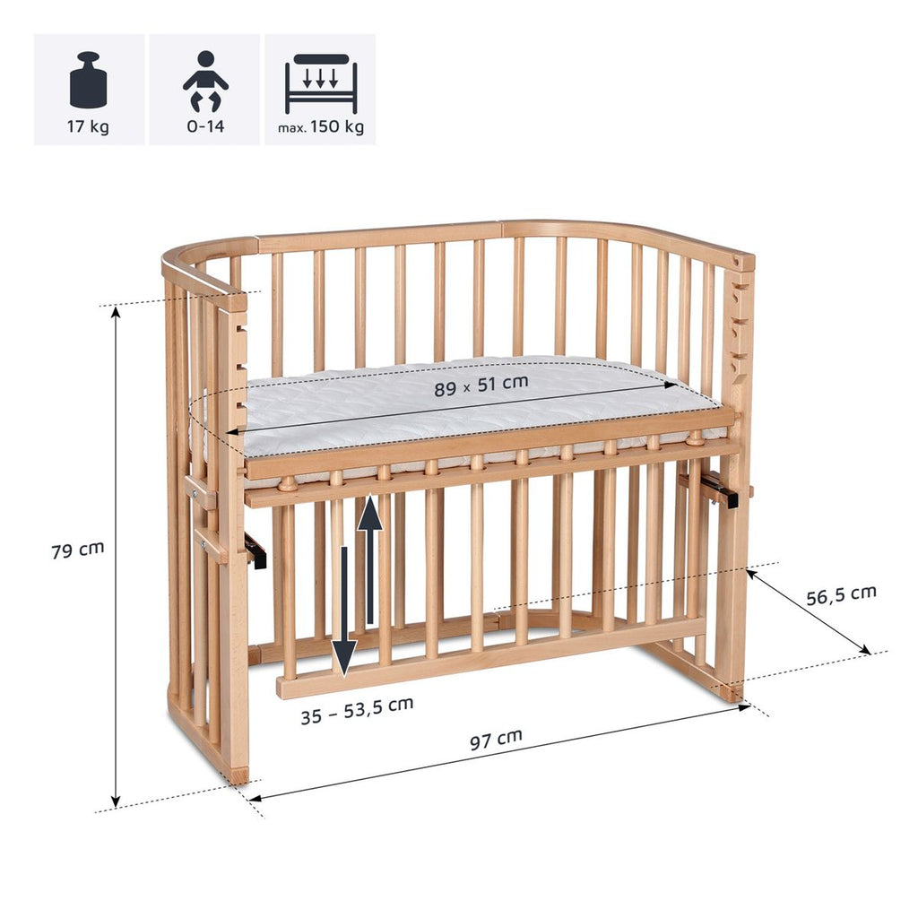 Sideseng Maxi Comfort Plus naturlakkert bøk, høydejusterbar - Babybay
