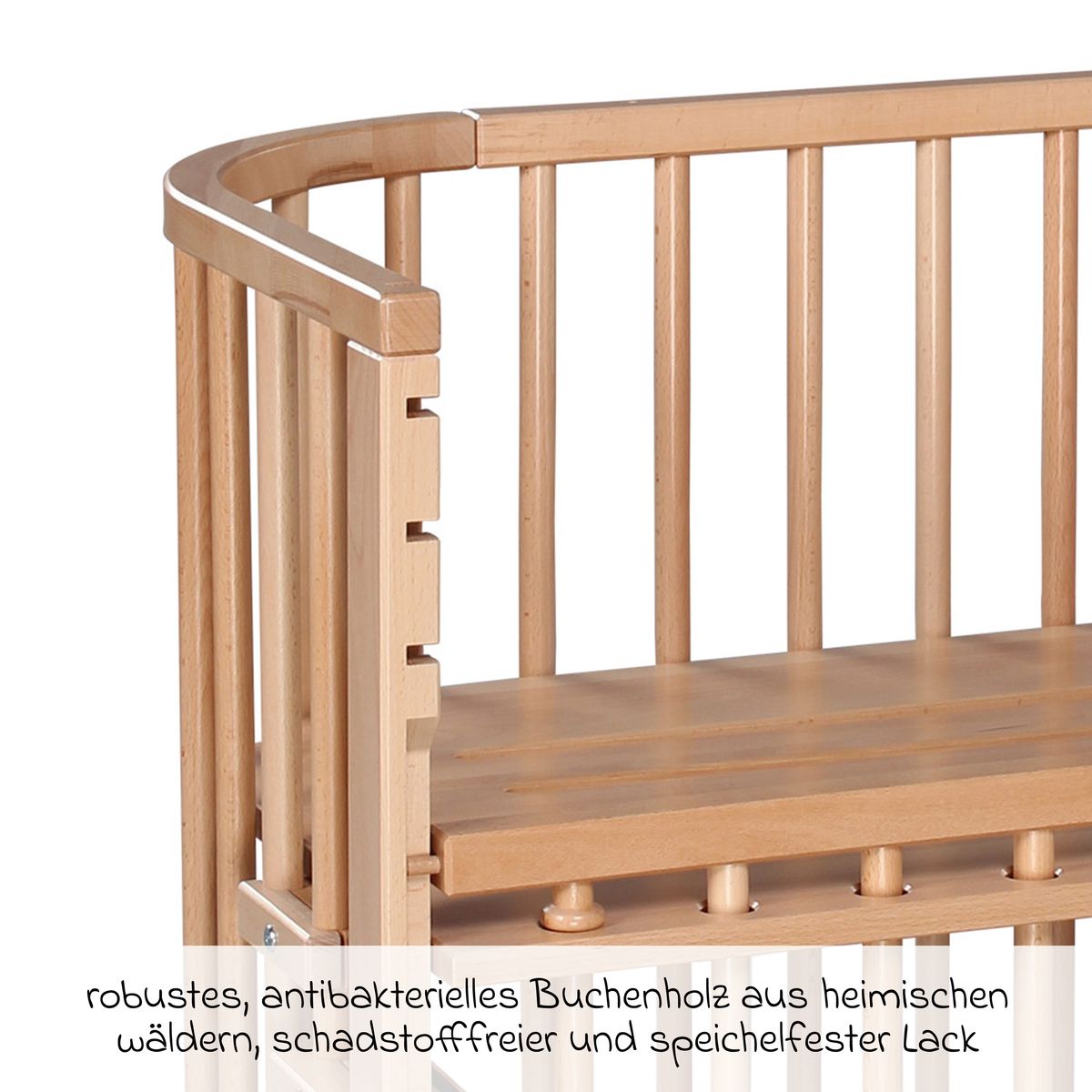 Sideseng Maxi Comfort Plus naturlakkert bøk, høydejusterbar - Babybay