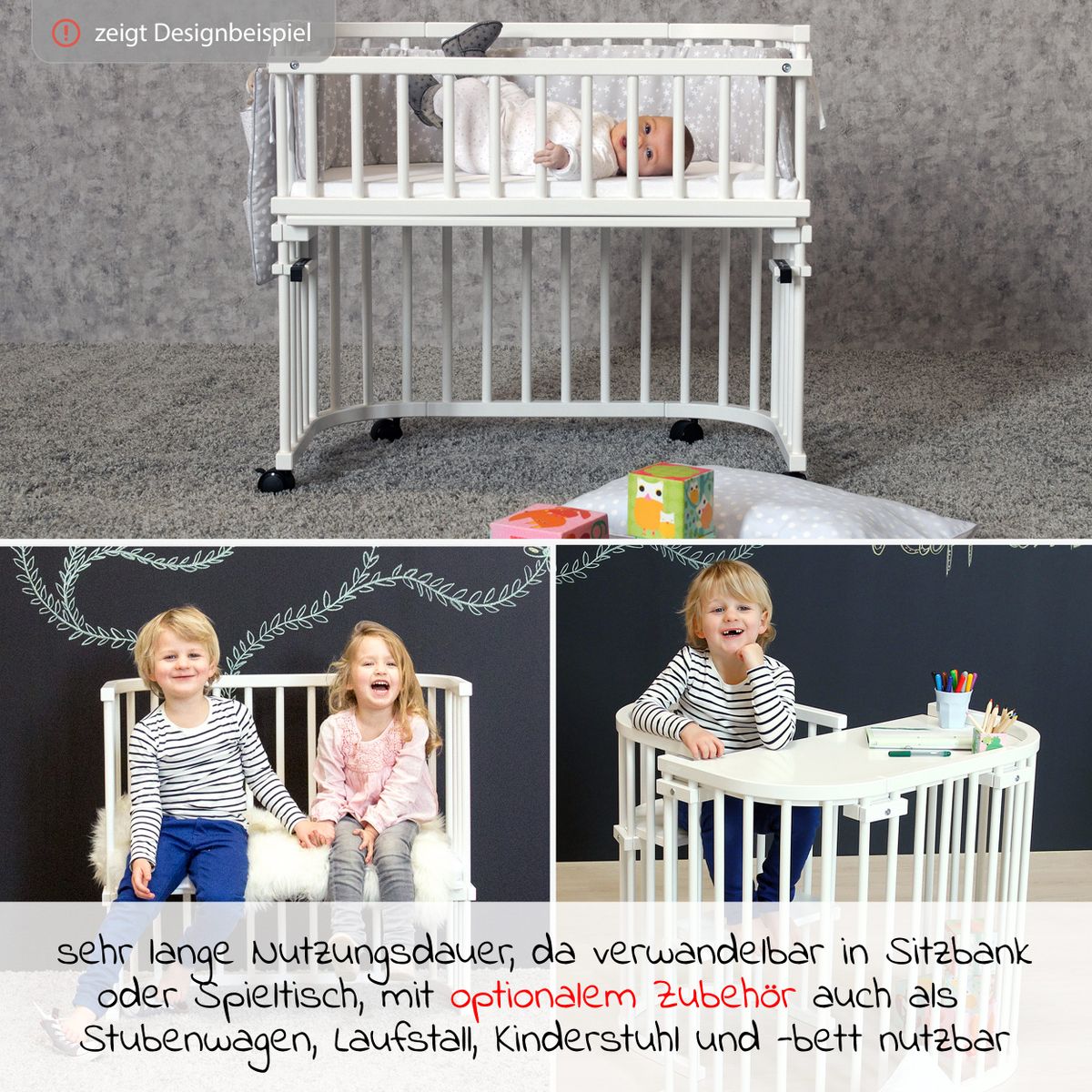 Sideseng Maxi Comfort Plus i heltre bøk, hvitlakkert - Babybay