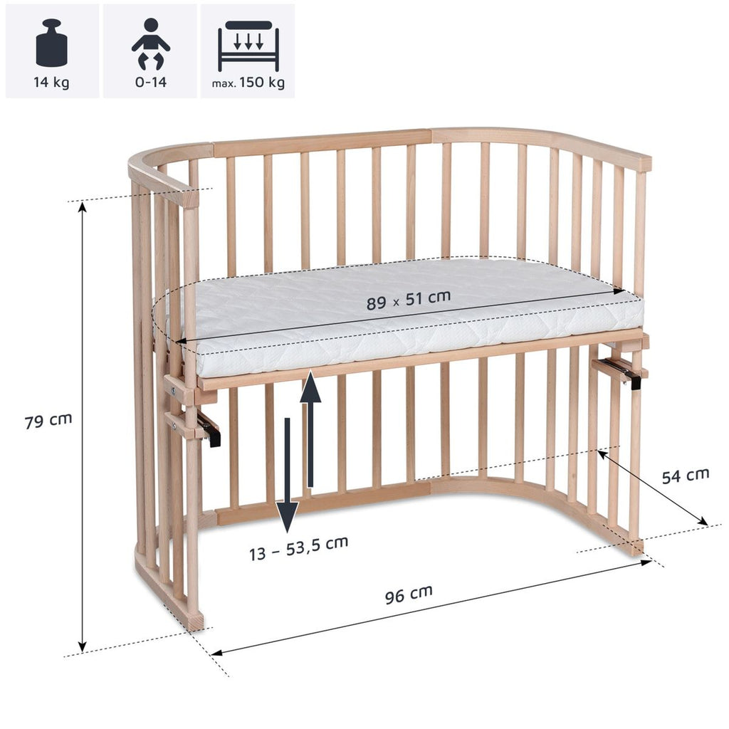 Sideseng Maxi ekstra stor for tvillinger, ubehandlet bøk - Babybay