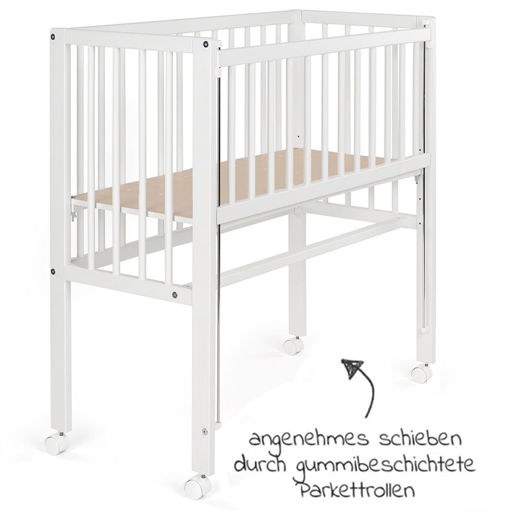 Montert Sideseng Premium Vario 2-i-1 i heltre bøk, hvit ved seng