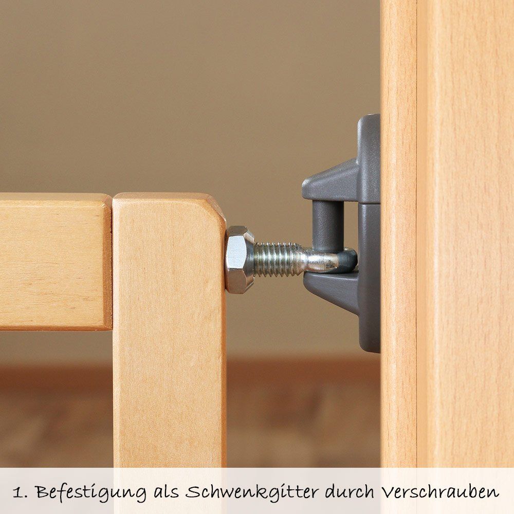 Bakside av Sikkerhetsgrind Active Lock i tre 75-104,5 cm - Reer