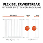 Sikkerhetsgrind Clear Step 2 75-80 cm med 9 cm forlenger, hvit - Hauck