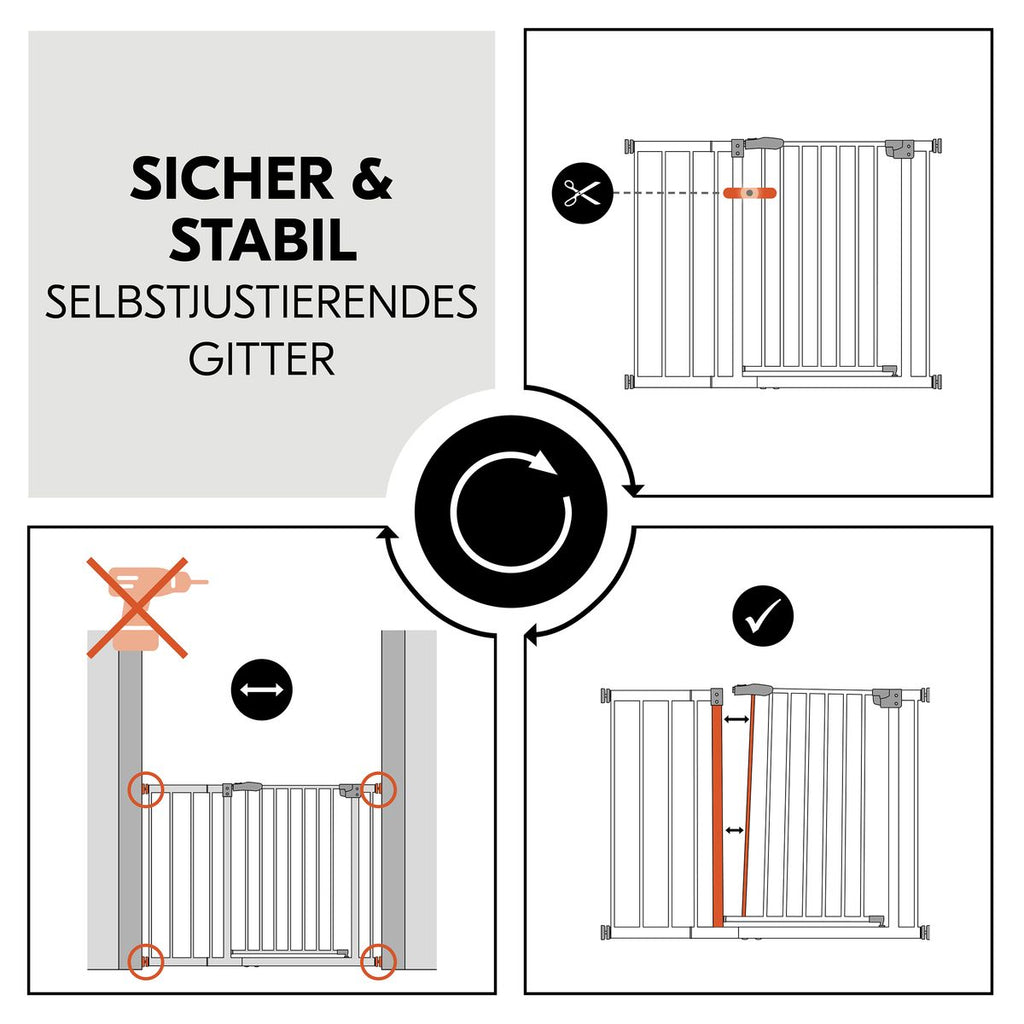 Sikkerhetsgrind Clear Step 2 75-80 cm med 21 cm forlenger hvit detalj av lavt innsteg