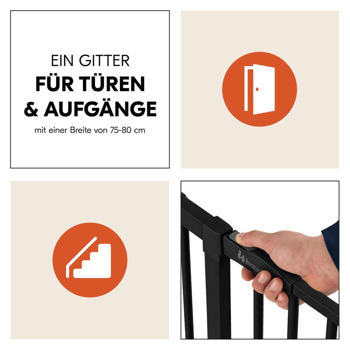 Nærbilde av låsesystem på Sikkerhetsgrind Clear Step 2 for dør og trapp 75-80 cm, svart