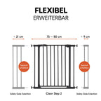 Sikkerhetsgrind Clear Step 2 for dør og trapp 75-80 cm, svart med utvidelse
