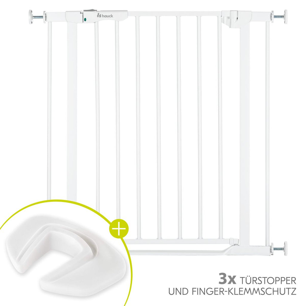 Sikkerhetsgrind Clear Step Autoclose 2 med 3 dørstoppere forfra